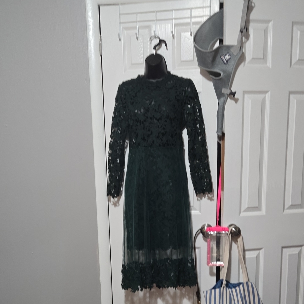 Charming Dark Green Lace Kids Dress
